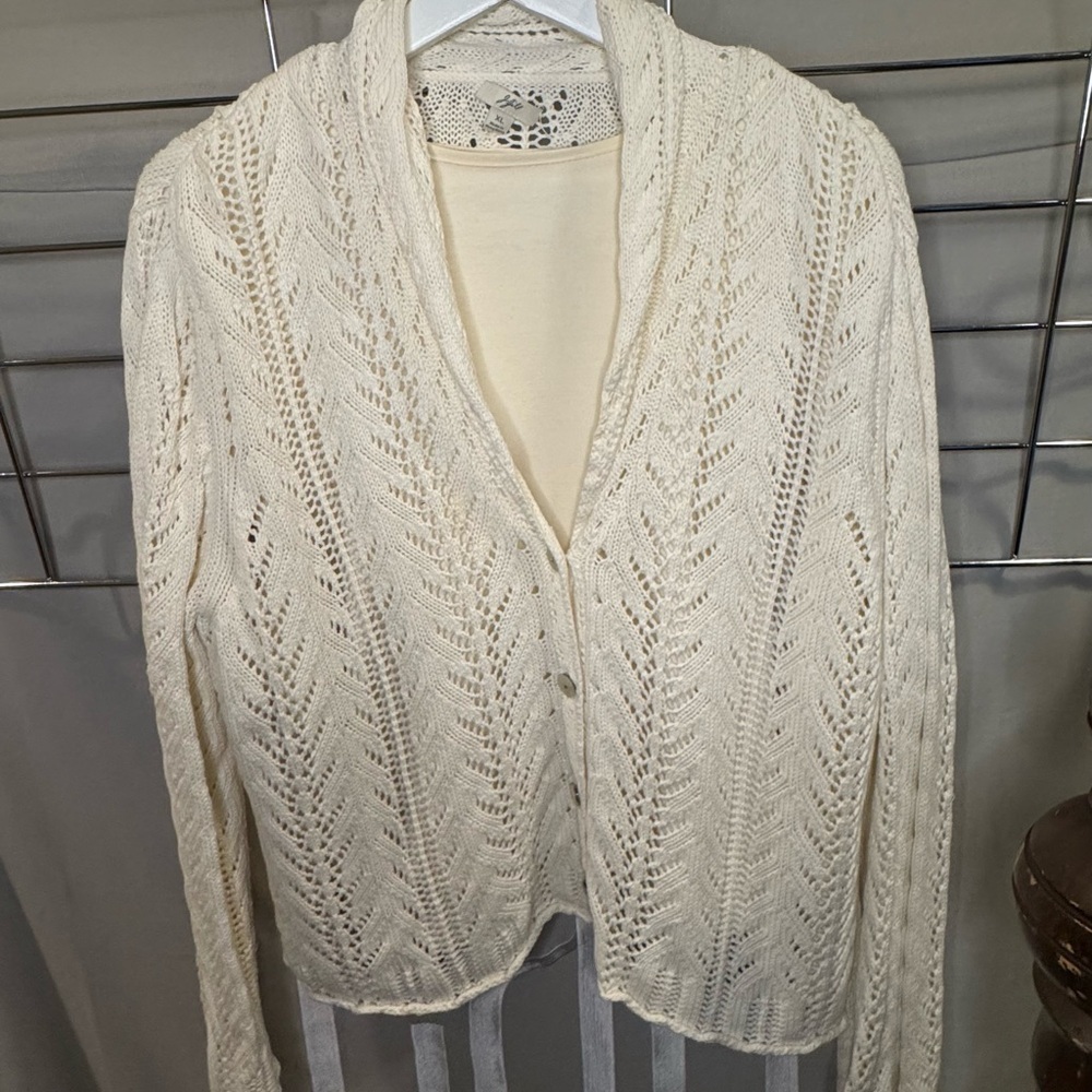 J. Jill Shawl Collar Crochet Cardigan